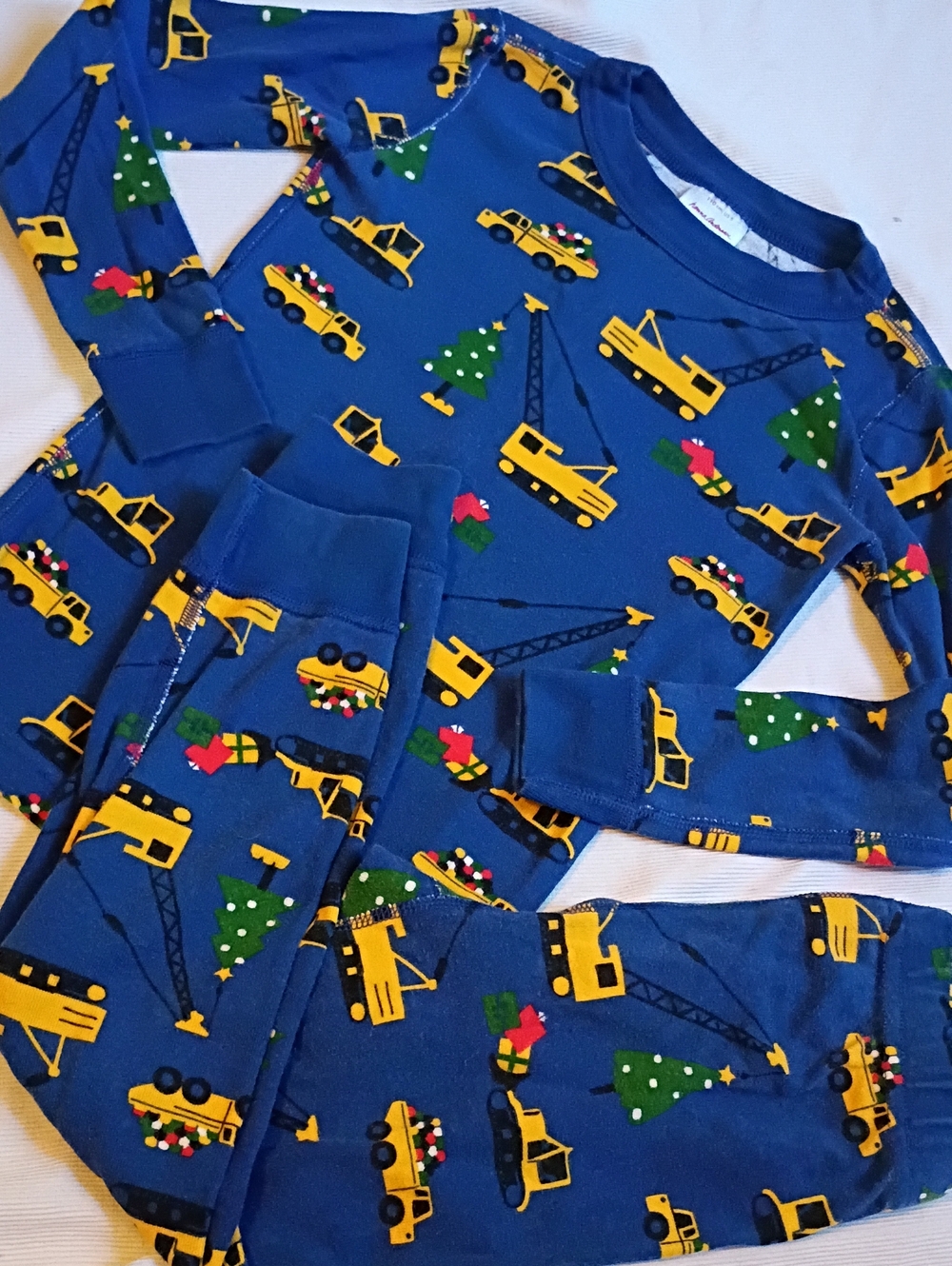Hanna Andersson Blue Pajama Set with Construction Truck Christmas Theme